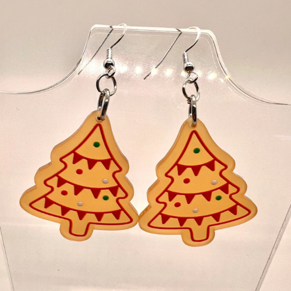 Christmas Tree Earrings - Gingerbread Earrings - Holiday Earrings - Xmas Earring - Picture 1 of 9